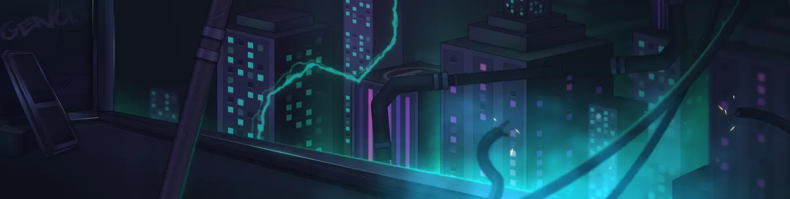 DegenCity night city skyline with neon windows